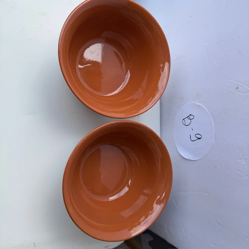 Set of 2 Hand-Painted Terracotta Bowls Striped Pattern Kitchenware B-9